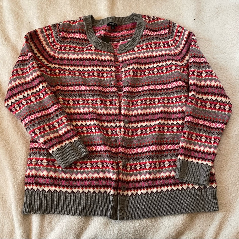 Talbots Nordic Fair Isle Cardigan Sweater Scandinavian Cozy Luxury Wool 1X NWT
